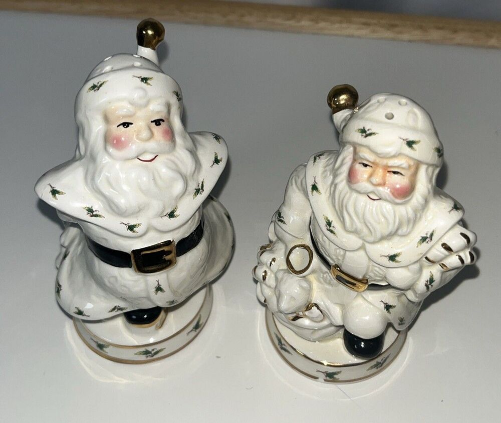 Vintage Holly Holiday White Santa Claus Home Holidays Salt and Pepper Shakers